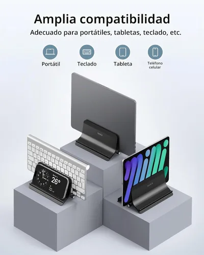 Vista 6 de Soporte vertical para laptop SODI para escritorio compatible con MacBook Air, soporte para MacBook Pro vertical de aluminio hasta 17 pulgadas Negro
