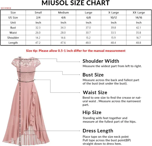 Vista 6 de Miusol - Vestido largo elegante para mujer, con volantes, encaje y cuello en V, ideal para damas de honor