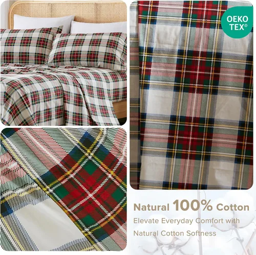 Vista 98 de Comfort Spaces Sábanas 100% algodón tamaño King, transpirables y ultra suaves, sábanas de algodón naturalmente fresco con bolsillo elástico de 14