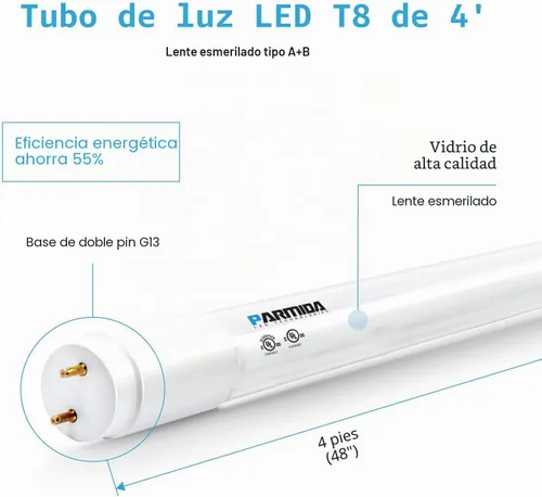 Vista 3 de Tubo de luz LED T8, 4 pies, 18 W, cubierta esmerilada, tipo A+B, Plug and Play