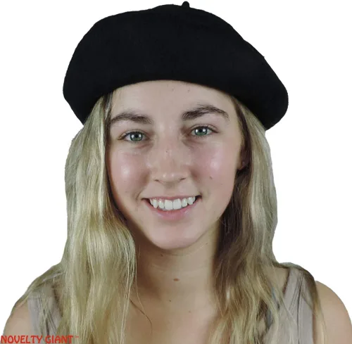 Vista 4 de 100% Lana Boina Negra Sombrero Parisino Francés, Negro