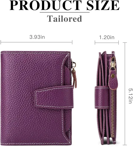 Vista 3 de FALAN MULE - Cartera de cuero auténtico para mujer pequeña plegable compacta con interferencia de radiofrecuencia RFID