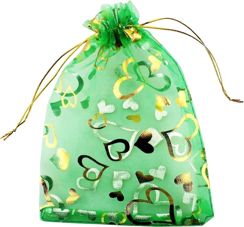 Vista 8 de QIANHAILIZZ 5 x 7 pulgadas 100 piezas corazón flor organza joyería bolsa de regalo bolsa de caramelo bolsa cordón boda favor bolsas P835