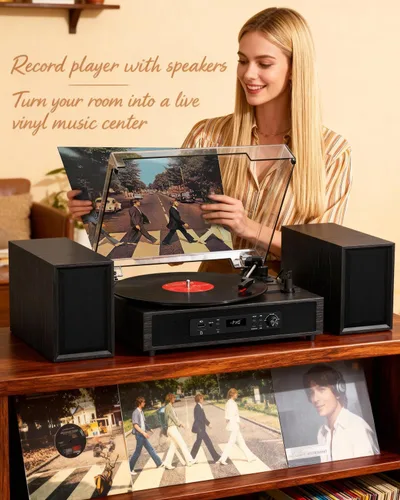 Vista 4 de Reproductor de discos de vinilo con 4+2 altavoces estéreo externos, negro