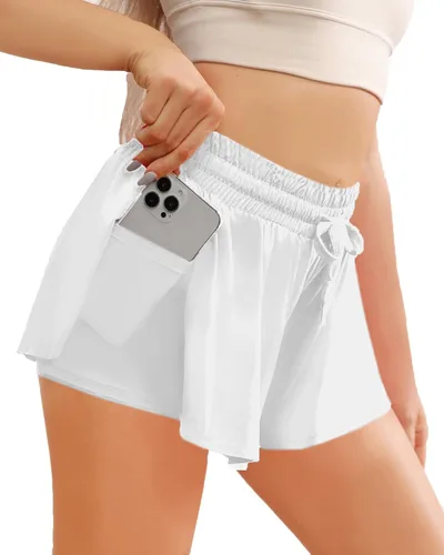 Vista 2 de Memorose Pantalones cortos de correr fluidos para mujer, pantalones cortos de verano casuales de elastano con bolsillos