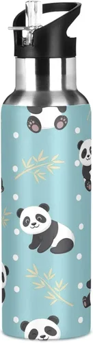 Vista 8 de Cute Cartoon Pandas Poses Insulated Stainless Steel Water Bottle with Straw 20 Oz, BPA-Free Sports Water Bottle with Straw Leakproof Water Bottles