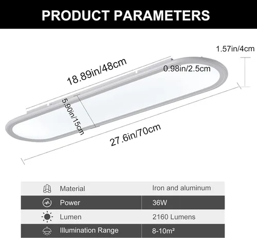 Vista 4 de Ganeed Lámpara de techo LED de 27.6 pulgadas, lámparas de techo lineales de alto brillo, blanco frío de 6000 K, luminaria moderna ultra fina