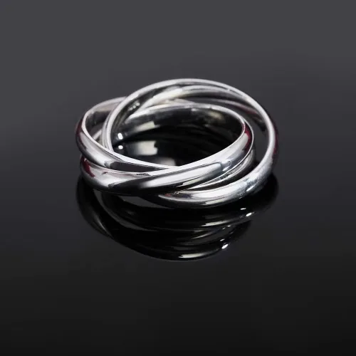Vista 3 de QUSIIOSLK Anillo de plata de ley 925 entrelazado de triple banda entrelazada, anillos de alto pulido para mujer, anillo de boda trenzado entrelazado