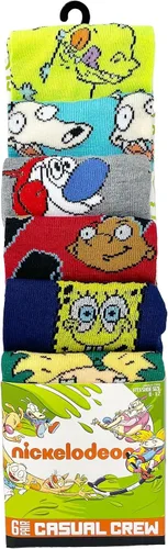 Vista 2 de Nickelodeon Characters Rugrats Spongebob Rocko Ren Stimpy - Calcetines para hombre, paquete de 6 pares, Multi