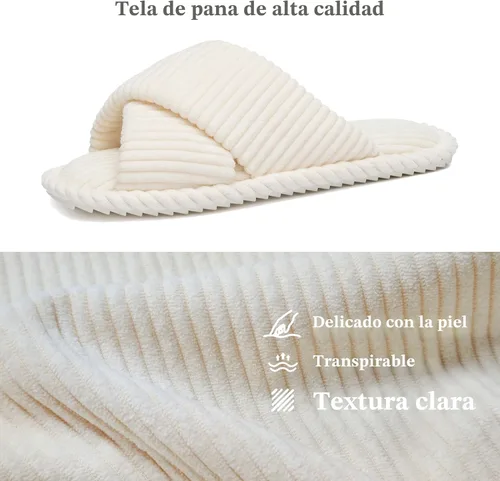Vista 4 de GOEWY - Pantuflas para mujer con espuma viscoelástica para el hogar, con entretejido de pana, tiras cruzadas, con punta abierta, sandalias cómodas