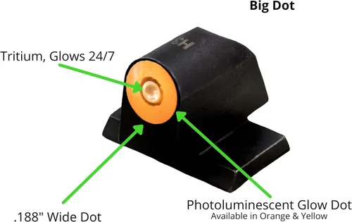 Vista 3 de XS Sights DXT2 - Mira nocturna de punto grande para pistolas CZ, Sig, HK, tritio delantero y trasero que brilla en la oscuridad para aplicaciones