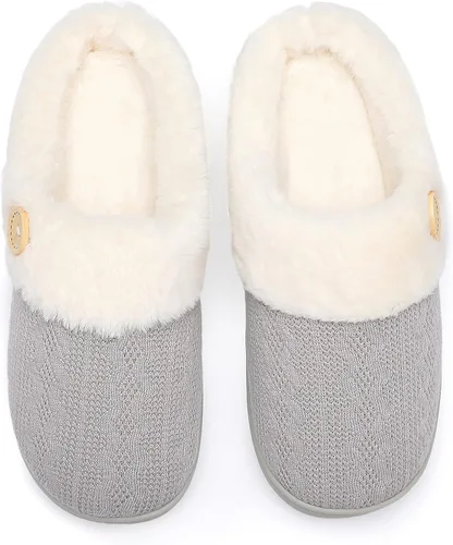 Vista 5 de Chantomoo Womens Slipper Warm Comfy Memory Foam House Slippers Knitted Shoes Faux Fur Lined Anti-Skid Rubber Sole Bedroom Cozy Indoor Outdoor
