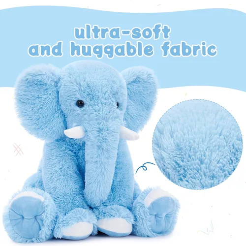 Vista 5 de MorisMos Animal de Peluche Elefante Grande, Compañero de Peluche Suave de Elefante de 19.6 Pulgadas, Regalos para Niñas y Niños, Azul