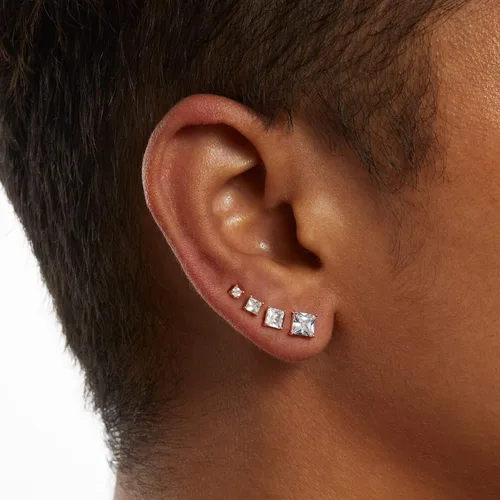 Vista 2 de Amazon Essentials Juego de pendientes de tuerca de plata de ley chapada en oro de 14 quilates con circonita cúbica redonda o corte princesa Oro Rosa