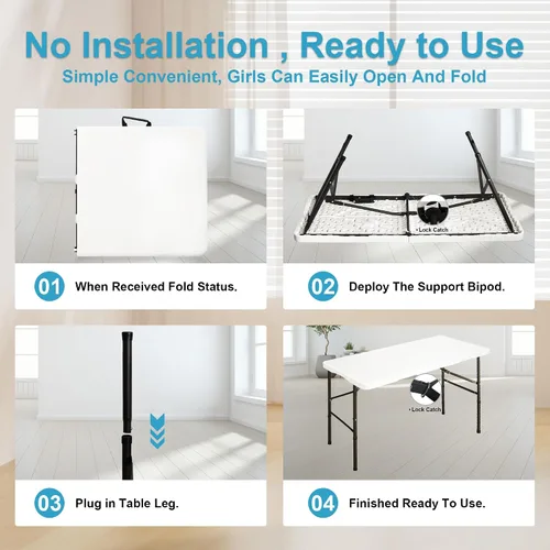 Vista 6 de Bblife Mesa portátil plegable para eventos de 4 pies, mesa de camping de plástico con 2 alturas ajustables, mesa de utilidad resistente para Blanco