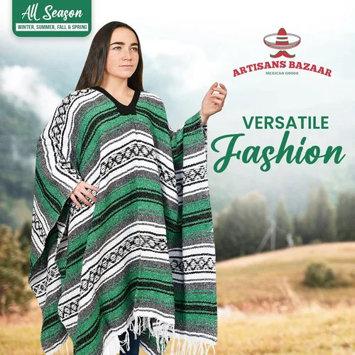 Vista 4 de Poncho mexicano Baja 100% cálido y cómodo abrigo de invierno Sarapes Mexicanos