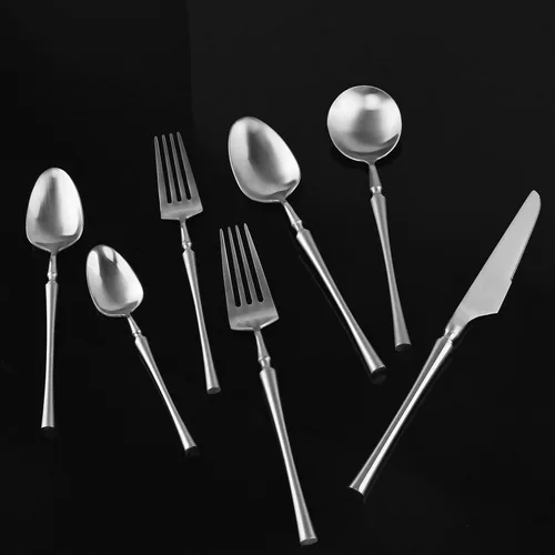 Vista 2 de Juego de 6 tenedores de postre de plata mate de 7.08 pulgadas de acero inoxidable con acabado satinado