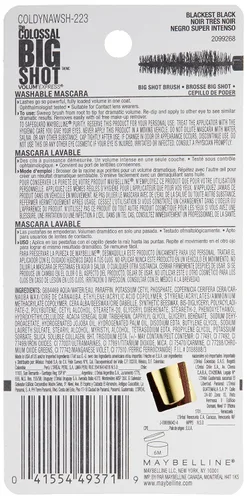 Vista 3 de Máscara de pestañas impermeable, Volum' Express The Colossal Big Shot, de la marca Maybelline New York , lavable, Blackest Black negro más negro