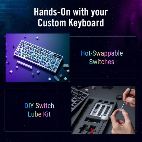 Vista 7 de ASUS Teclado mecánico inalámbrico ROG Azoth para juegos, 75% TKL, conectividad trimodo, interruptores ROG NX Brown prelubricados intercambiables