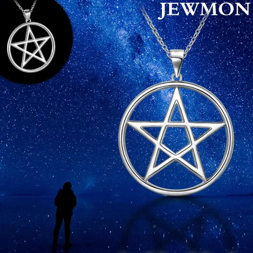 Vista 6 de Collar de pentagrama de plata de ley 925 joyería fina regalo para mujeres y hombres colgante de símbolo astrológico collar de luna negra creciente