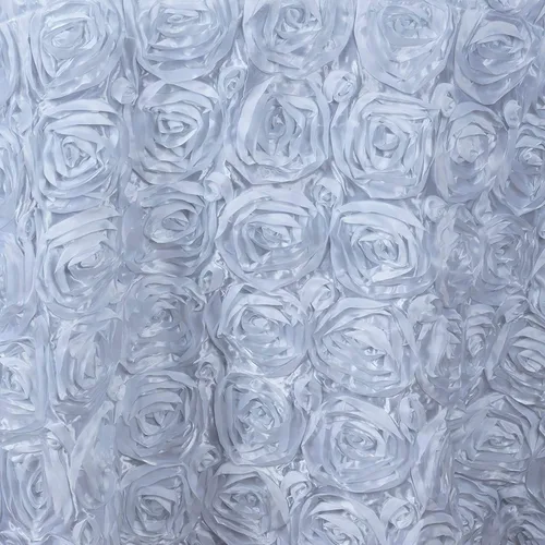 Vista 2 de Mantel redondo con rosetas elevadas de satén blanco de 120 pulgadas, para bodas, fiestas, comedor