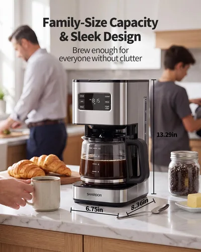 Vista 7 de SHARDOR Cafetera programable de 10 tazas, regular y audaz, pantalla LED