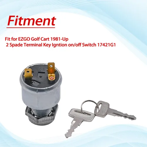 Vista 5 de 17421G1 Interruptor de llave de encendido para carrito de golf 2 terminales de encendido apagado para EZGO 1981-Up 2 llaves de encendido