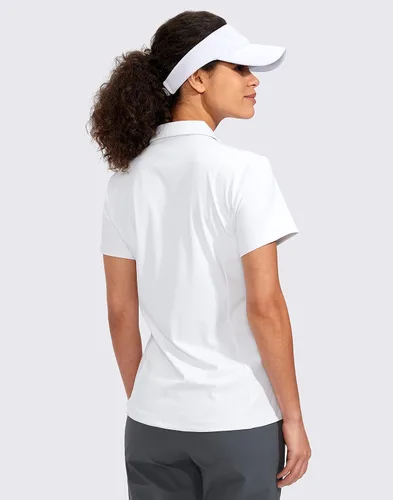Vista 2 de Viodia Camisa de golf para mujer, manga corta, con cremallera, de secado rápido, elástica, con cuello de tenis, ropa de golf