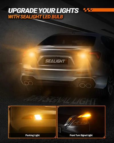 Vista 2 de SEALIGHT Bombilla LED de señal de giro, bombillas LED 3157 ámbar amarillas, 600% más brillantes 3156 3457A 4057 4157 luz LED con resistencia extra