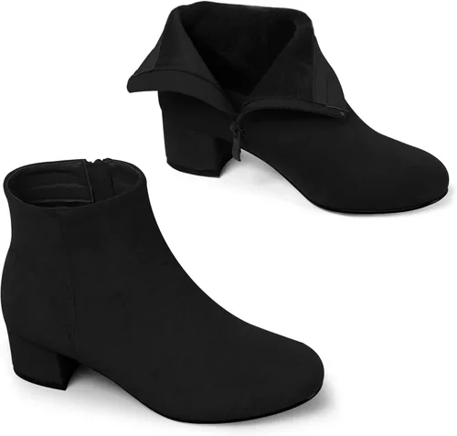 Vista 3 de CAMSSOO Botas de tobillo Gogo cortas de gamuza para mujer, botas de tacón bajo y medio, botas con cremallera lateral