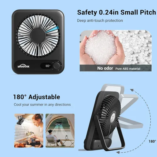 Vista 5 de WHATOOK Ventilador personal de escritorio pequeño: 5000 mAh 25 horas de batería de oficina, silencioso mini ventilador de escritorio portátil