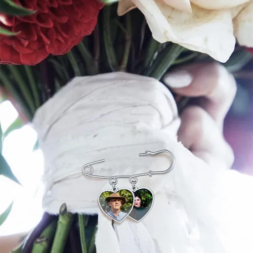 Vista 3 de Custom4U Abalorios de fotos de ramo de boda personalizados con 1 a 4 fotos conmemorativas Boutonniere para novia o recuerdo funerario para madre