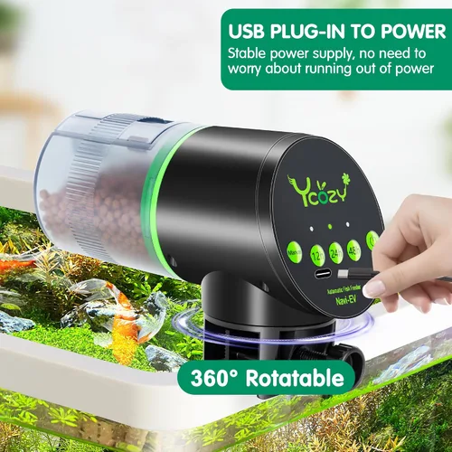 Vista 5 de Ycozy Comedero automático para peces recargable con cable USB, a prueba de humedad, alimentador eléctrico inteligente para peces/tortugas