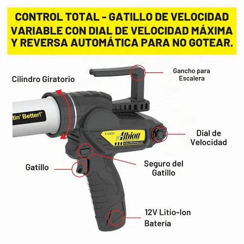 Vista 3 de Albion Engineering E12S20 B-Line - Pistola para calafatear salchichas inalámbrica, sin goteo, 12 V, 20 onzas