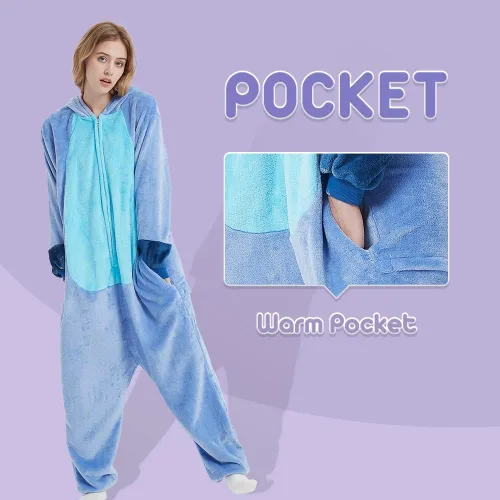 Vista 7 de Pijama unisex de franela para adultos, disfraz divertido de una pieza de animal para cosplay para mujeres y hombres