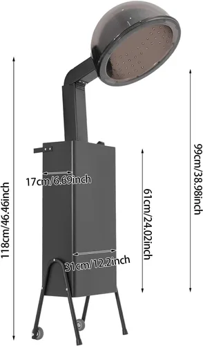 Vista 4 de Secador de pelo de pie para salón, secador de pelo profesional con capucha de 1200 W, secador de salón negro con capucha, temporizador de 60