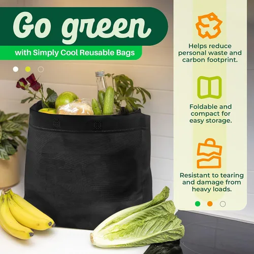 Vista 2 de Paquete de 200 bolsas de compras negras reutilizables ecológicas de 14.5 x 14 x 6.6 pulgadas, bolsas de compras duraderas, reciclables, lavables