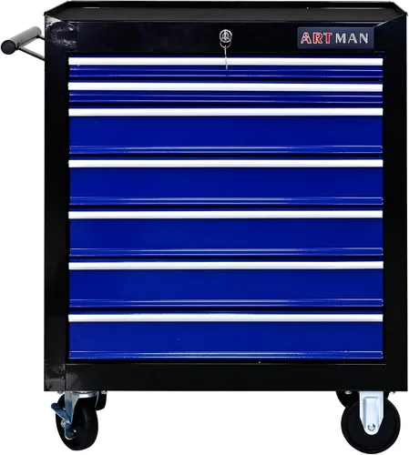 Vista 8 de Caja de herramientas rodante WTRAVEL con 7 cajones, caja de herramientas con ruedas, carro de herramientas multifuncional, gabinete