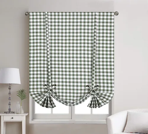 Vista 6 de Decotex 1 panel de cortina para ventana con bolsillo para cortinero a cuadros de búfalo (42 x 63 pulgadas, gris pardo/beige)