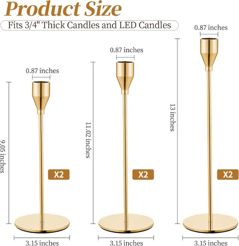 Vista 2 de Juego de 6 portavelas dorados para velas cónicas, portavelas de metal dorado decorativo para bodas, cenas, fiestas, decoración del hogar, se adapta