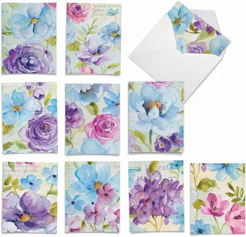 Vista 8 de The Best Card Company – 10 tarjetas en fondo blanco con flores, en caja (4 x 5.12 pulgadas) – Juego de tarjetas florales surtidas