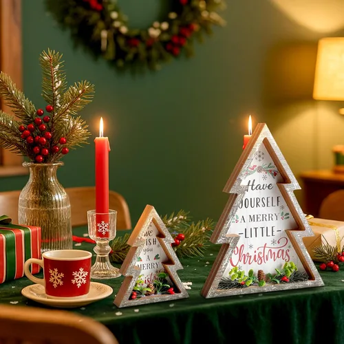 Vista 4 de Pinkunn 2 piezas de decoraciones de Navidad para el hogar, decoración de árbol de Navidad con piñas de madera rústica, centro de mesa de Navidad