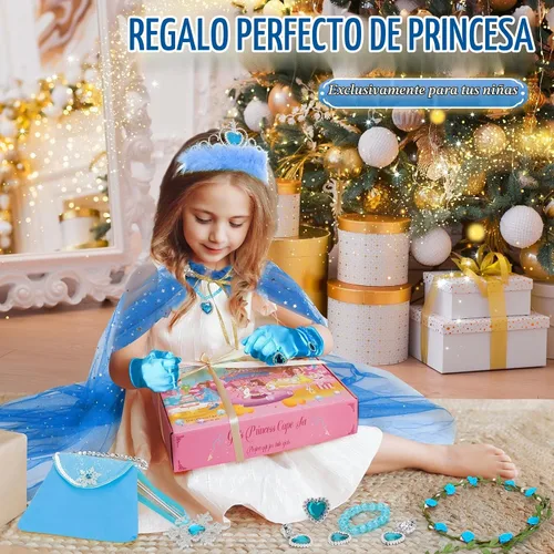 Vista 6 de Fedio - Juego de capa de princesa, 12 piezas de ropa de princesa para niñas pequeñas, vestidos de princesa para niñas de 3 a 8 años, regalo de Azul