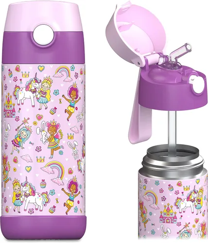 Vista 7 de Jarlson® CHARLI - Botella de agua para niños [12 onzas], botella térmica de acero inoxidable con pajilla, botella de agua aislada a prueba