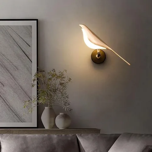 Vista 2 de Lámpara de pared LED de urraca, de dirección ajustable, diseño de pájaro giratorio moderno, luz de cabecera para dormitorio, sala de estar, hotel