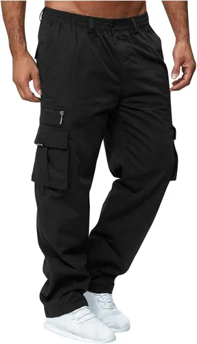 Vista 2 de eoeioa Pantalones cargo ajustables para hombre, elásticos, holgados, pantalones de trabajo sólidos para exteriores, pantalones casuales de verano