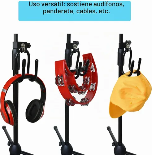 Vista 3 de YYST Soporte de micrófono con abrazadera para colgar auriculares de estudio, soporte de gancho para auriculares, cables, panderetas, etc. - Sin