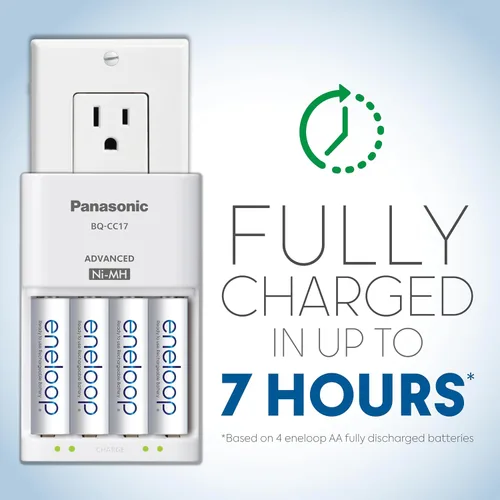 Vista 5 de Cargador de batería Panasonic Advanced celda Individual con Eneloop ciclo de 2100 pilas recargables AA Paquete de potencia Blanco