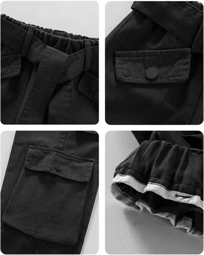 Vista 3 de Rolanko Pantalones cargo holgados de pierna ancha Y2K de cintura alta para niños pantalones sueltos casuales de 4 a 15 años