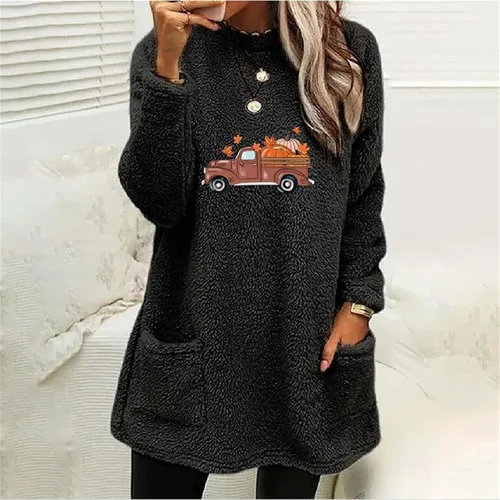 Vista 2 de ADJHDFH Sweatshirts for Women Long Sleeve Fleece Sherpa Winter Shirts Round Neck Casual Loose Fit Thermal Underwear Tops